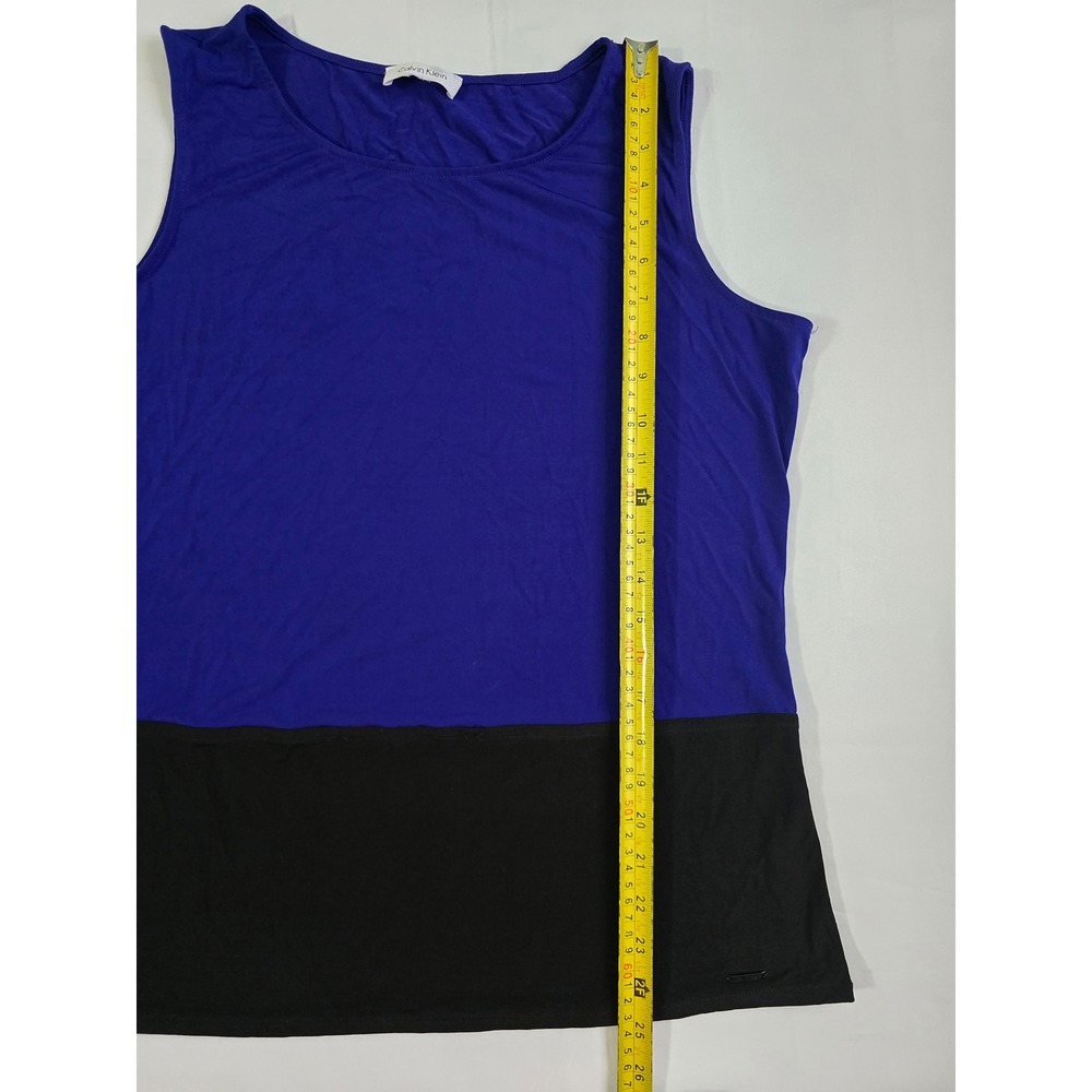 Calvin Klein Womens Blue Black Colorblock Sleeveless Shell Top Stretch Jersey L - Picture 6 of 13